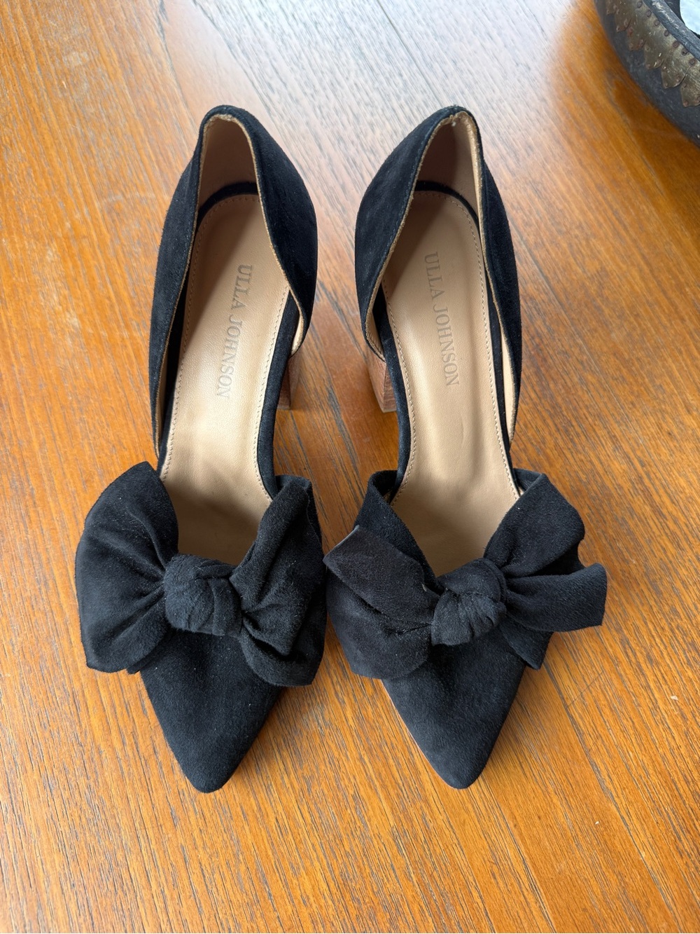 Ulla Johnson Black Suede Pointed-Toe Libby Bow Pumps